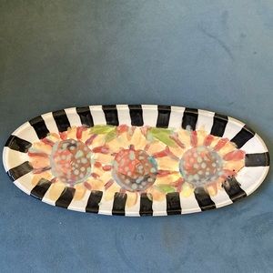 Sunflowers on Scarlet Ceramic Handmade Serving Tray 12.5”x5”